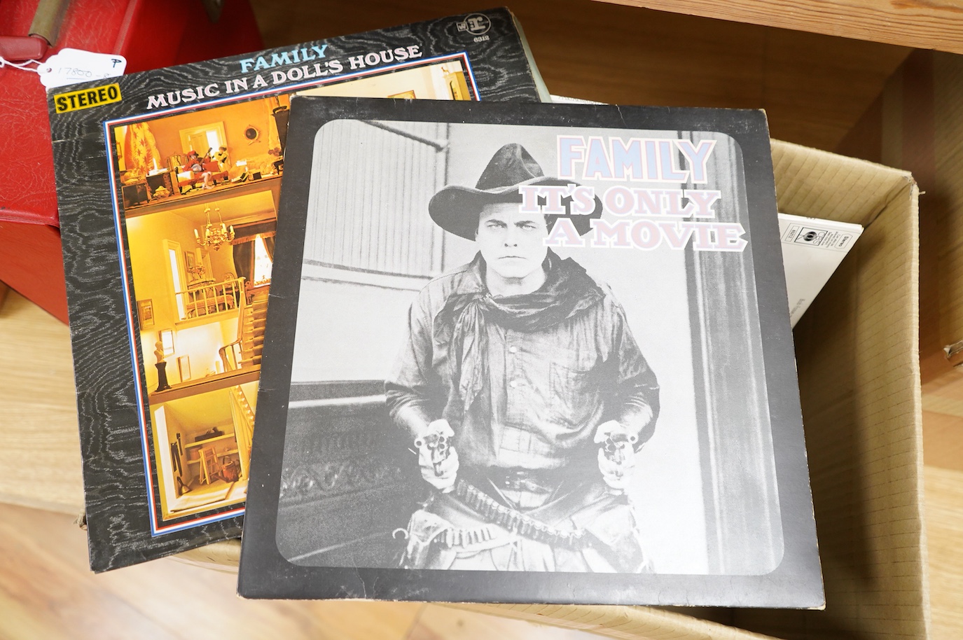 Fifty-four 1970s LP record albums, artists include; Family; Family Entertainment (complete with poster), It’s Only a Movie, Music in Doll’s House, together with Led Zeppelin; Physical Graffiti, David Bowie; the Man Who S